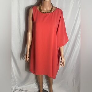 Adrianna Papell Coral One-Shoulder Draped Shift Dress Size 4